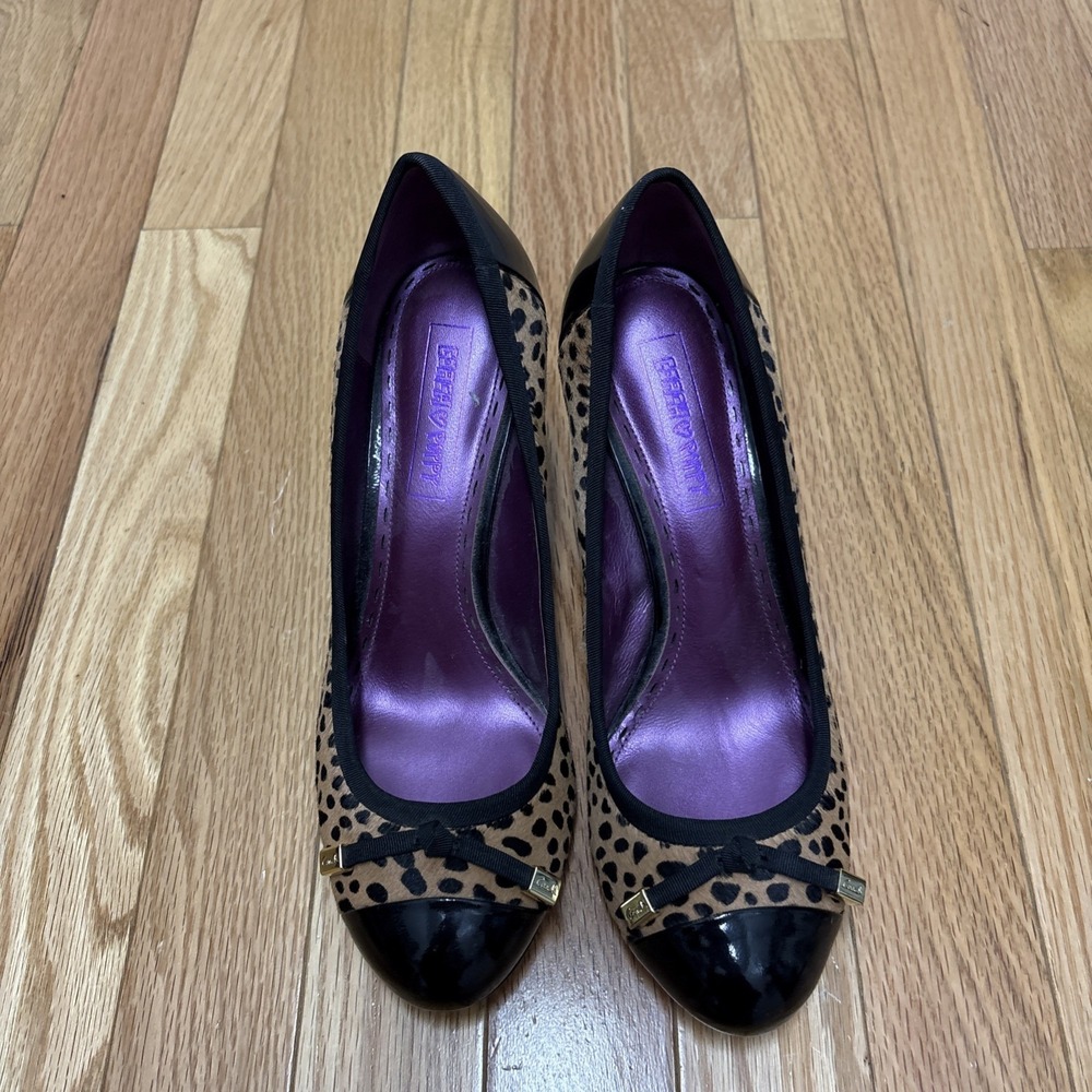 Coach Poppy Black Patent Cap Toe‎ Cheetah Print 3.5 Inch Pumps - Size 8